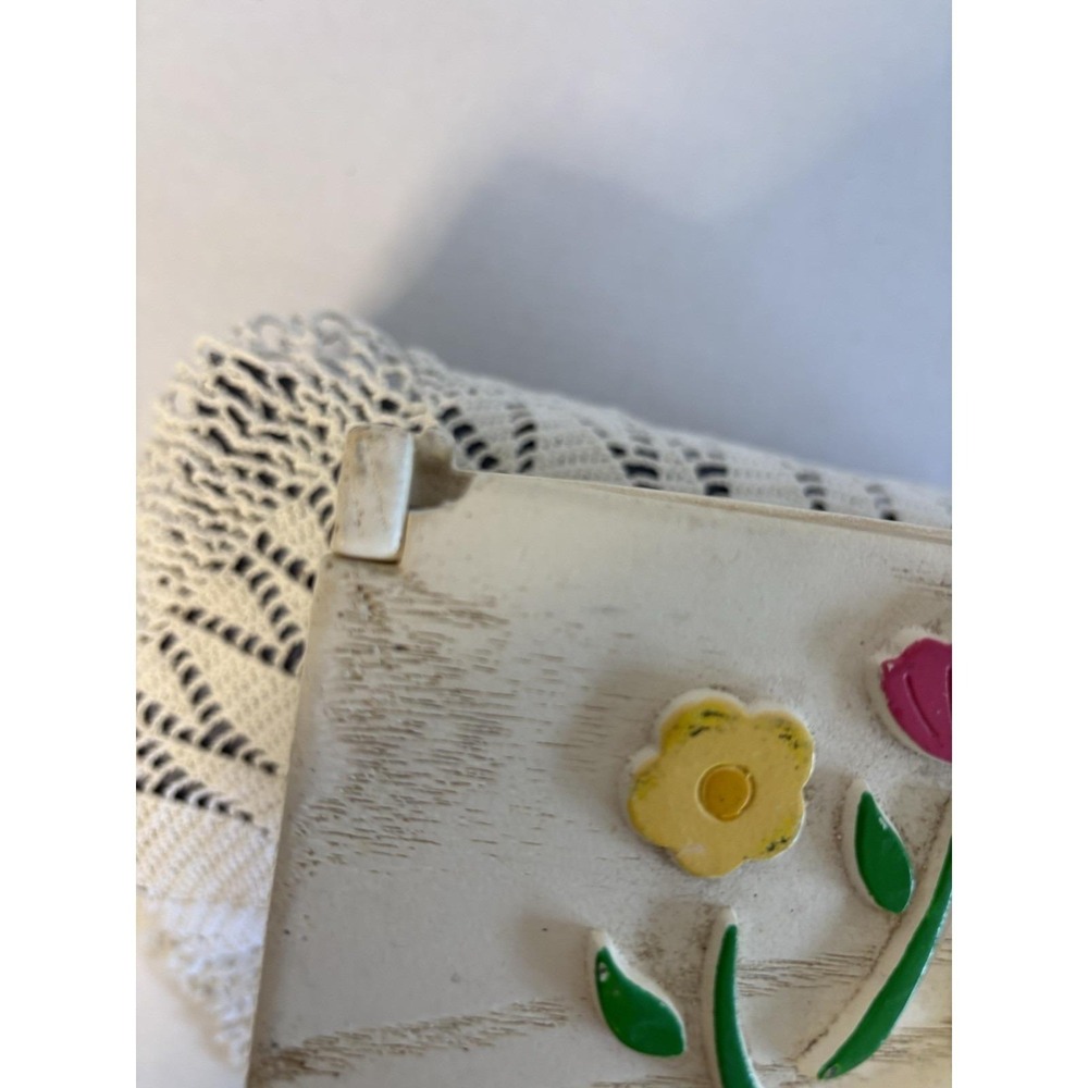 Vintage Recipe box flip open flowers Floral wood look white green pink FTD 1985 - Picture 8 of 11